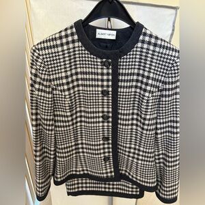 Vintage Albert Nipon Houndstooth Wool Blazer and Shawl, Charcoal Gray and White